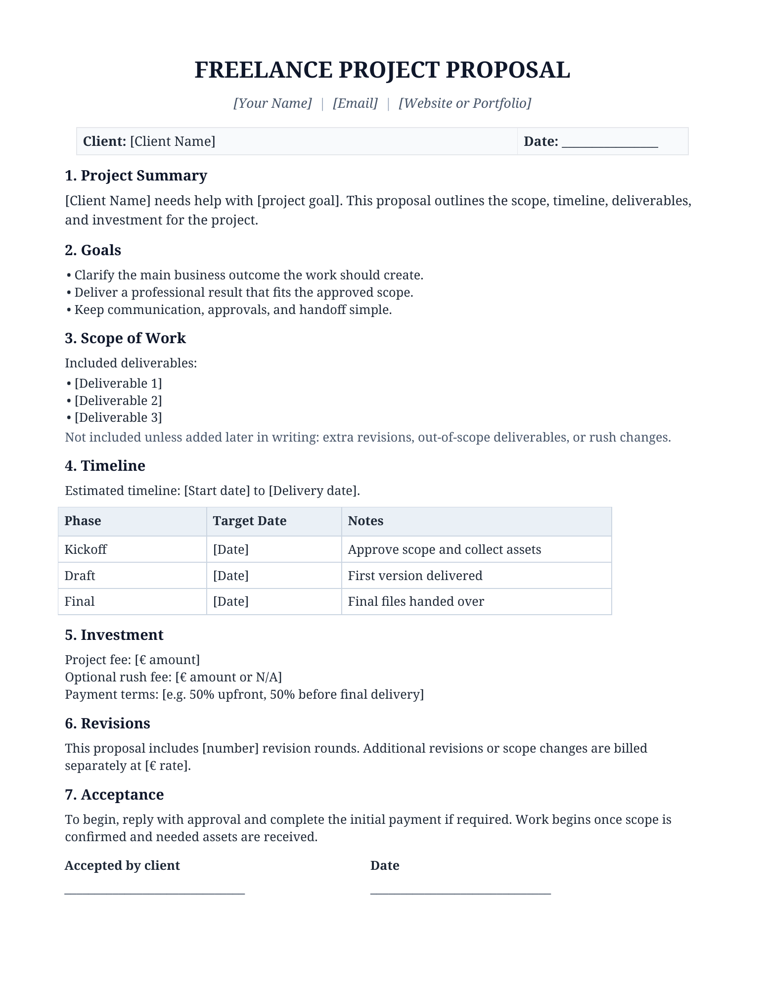 Freelance project proposal document preview